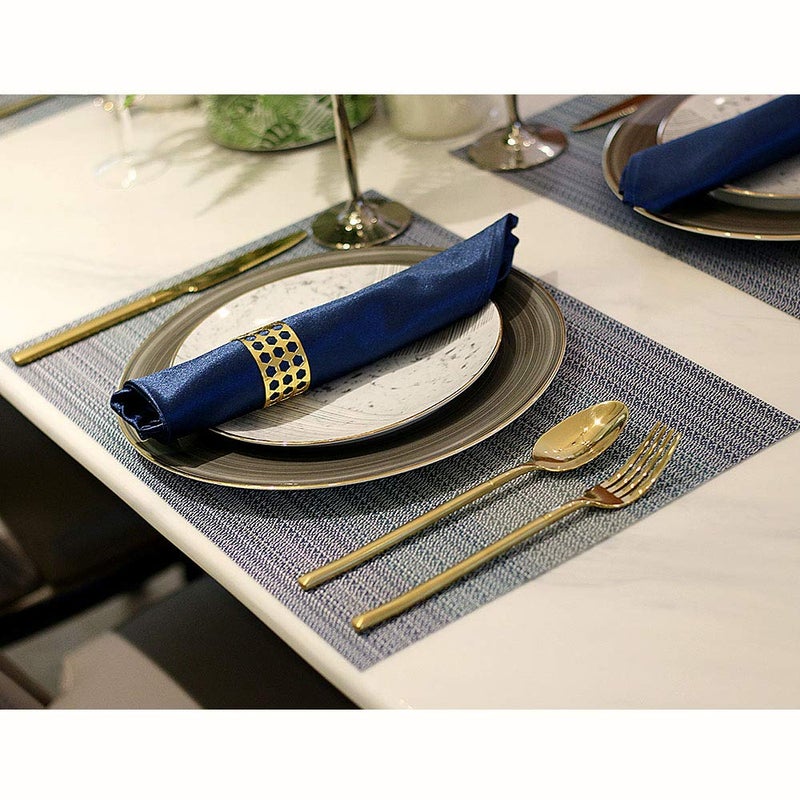 Candumy Blue Placemats Set of 8 for Dining Table Washable High Temperature Resistant Non-Skid,Crossweave Woven Textilene Vinyl PVC Placemats for Kitchen - Image 4